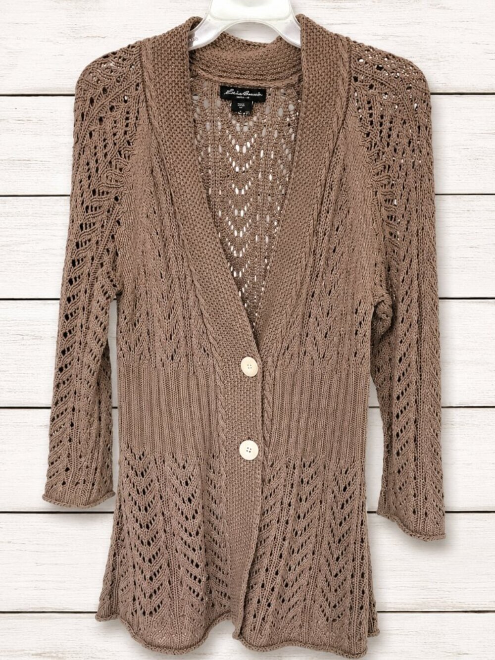 Eddie Bauer Taupe Openwork Button-Front Cardigan Sz XL Sku #19